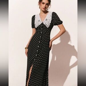 SHEIN Black and White Polka Dot Long Sleeve Dress